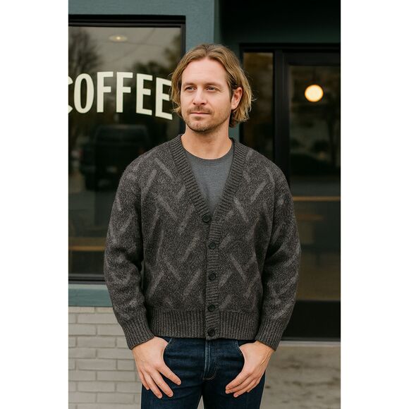 Vintage Cardigan M Kurt Cobain Style Mohair Merino Wool Italy Gray Grunge Retro - Picture 1 of 5